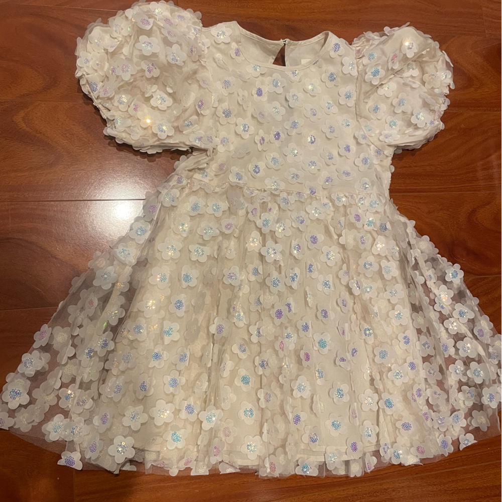 Floral Embellished Cream Dress